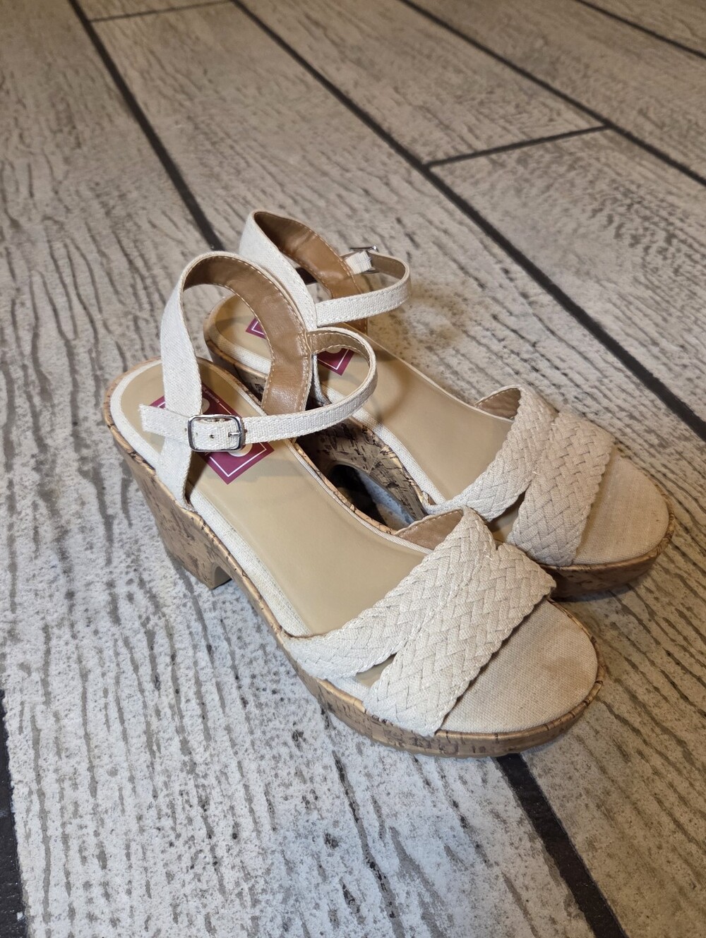 Woven Ankle-Strap Wedge Sandal in Cream